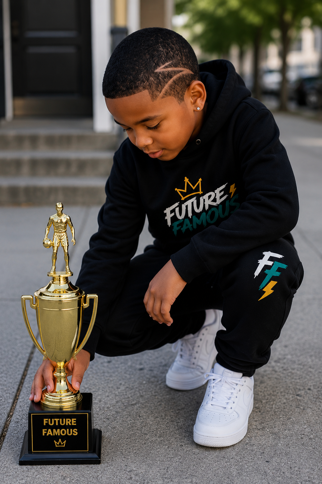 Future Famous child with champion trophy